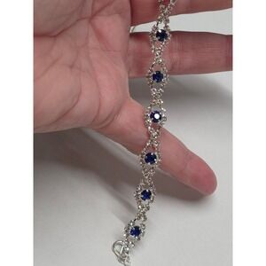 New Blue Clear Rhinestone Tennis Bracelet Silver Tone Formal up to 9 Inches Prom